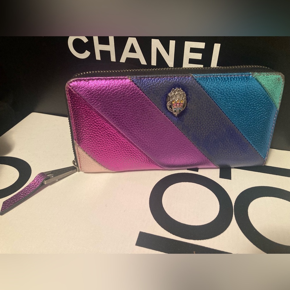 Auth Kurt Geiger Rainbow Leather large Zip Wallet